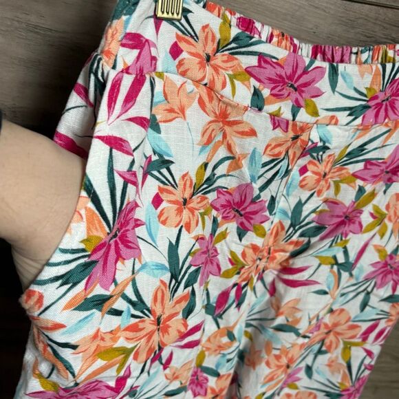 Jessica Simpson Tropical Floral Linen Flowy Wide Leg Pants - Picture 6 of 16